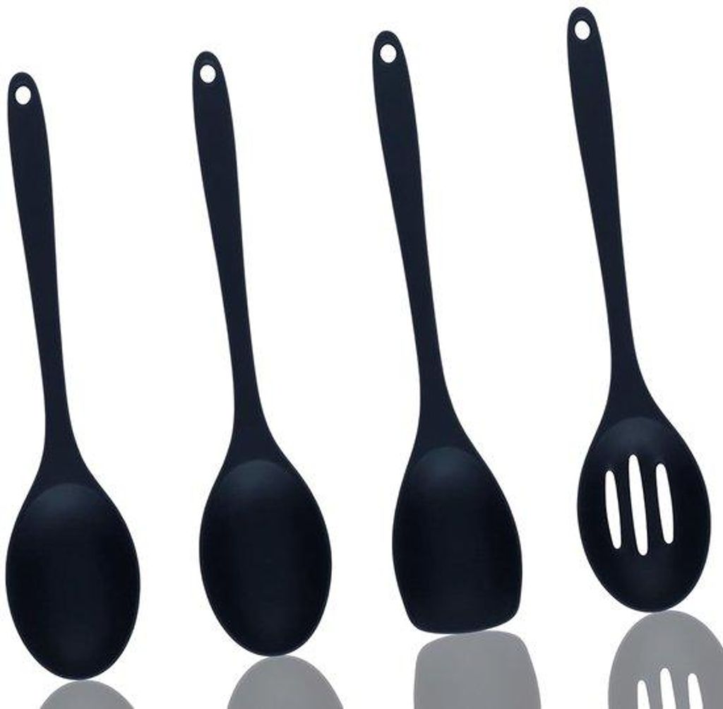 Silikonische Küchenutensilien, 4 Stücke, schwarze Küchenleisten, Servierlöffel, silikonische Kochlöffel, silikonische Löffel, groß für Koch...