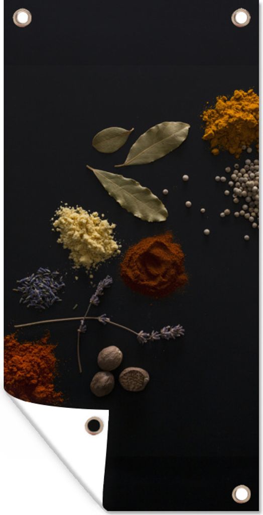 MuchoWow 80x160 cm Outdoor-Poster Gartendeko Sichtschutz Garten Poster für den Garten Kräuter - Schwarz - Gewürze - Küche - Kochen