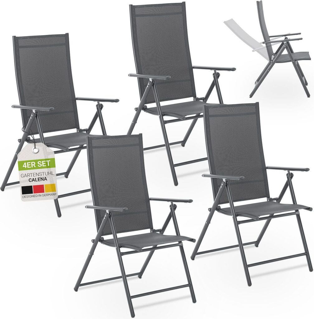 Juskys Gartenstuhl Calena 4er Set - 7-Fach verstellbare Rückenlehne - Anthrazit