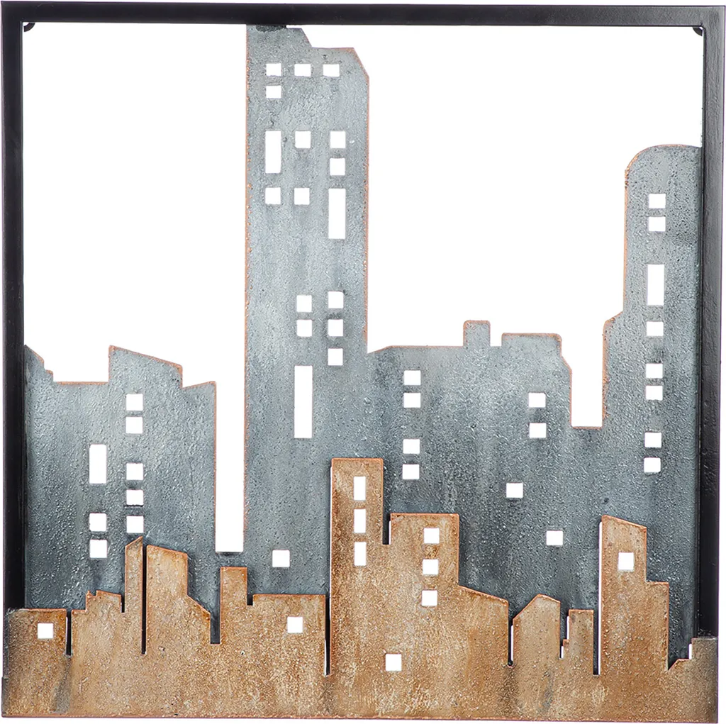 Gilde Décoration Murale City en Métal Bleu et Brun 50x50 cm - Réf 84284
