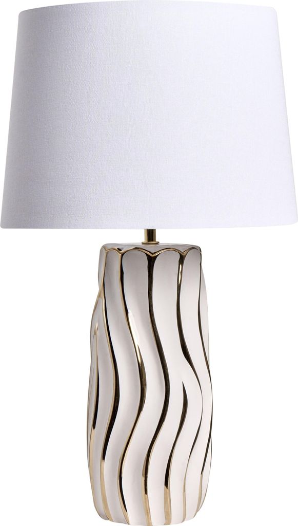 BELIANI Tischlampe Weiß / Gold Keramik mit Kunstleinen Stoffschirm Glamouröser Stil Elegant Modernes Design Wohnzimmer Schlafzimmer Flur