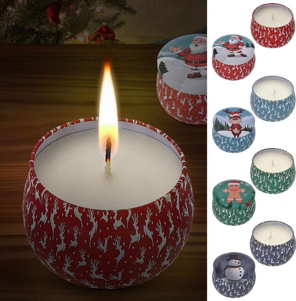 Duftkerze in Dose 4er Set Paraffin Metall 8x5cm 125g Weihnachtsmotive Weihnachtskerzen Kerze Duft Metalldose