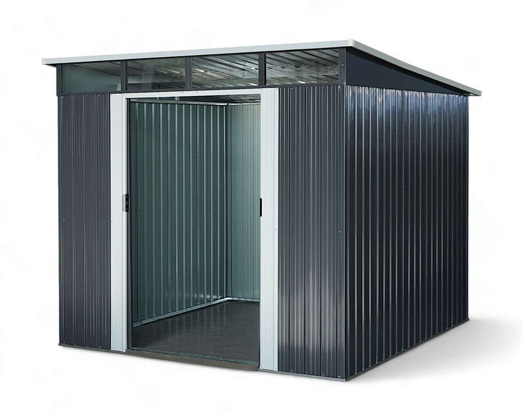 ALEOS. Gartenhaus Geräteschuppen mit Pultdach und großes Oberlichte - Fenster 5,6m² 239x236cm aus verzinktem Stahlblech anthrazit Metall mit Dop...