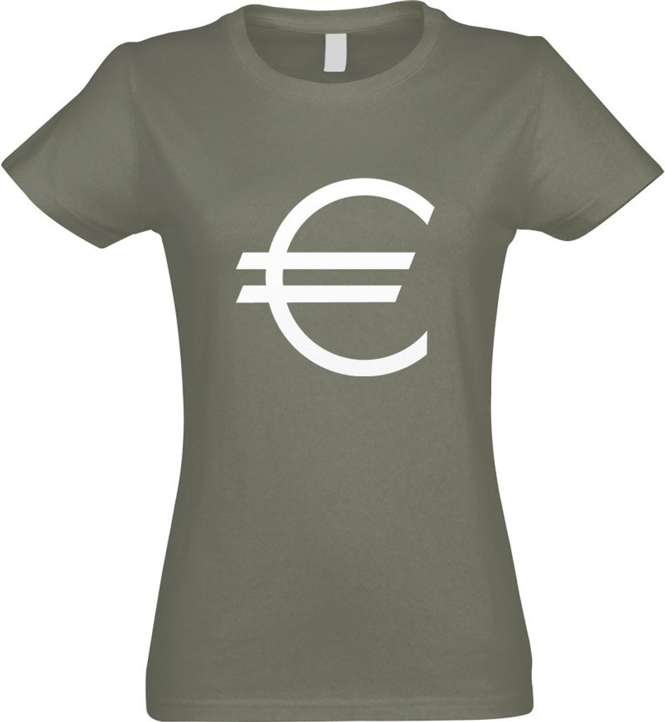 Kiwistar - T-Shirt tailliert - Damen - Olive - Eurozeichen - Eur Euro Symbol - mit Motiv Bedruckt - Funshirt Design - Sport - Freizeit - Damen - M