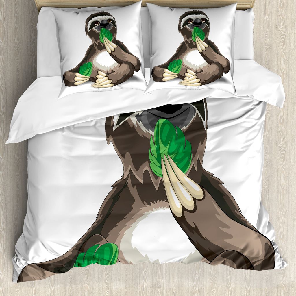 ABAKUHAUS Faultier Bettbezugs Set Für Doppelbetten, Schleppender Charakter, Milbensicher Allergiker geeignet mit Kissenbezügen, Umbrabraun Elfenb...