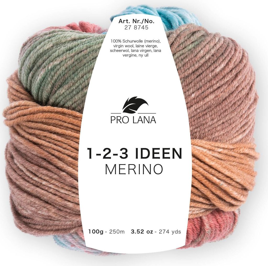 Pro Lana 1-2-3 IDEEN MERINO 100 g 100 % Wolle mit Degradé-Farbverlauf 250 m Farbe 002 - hellblau/braun/oliv