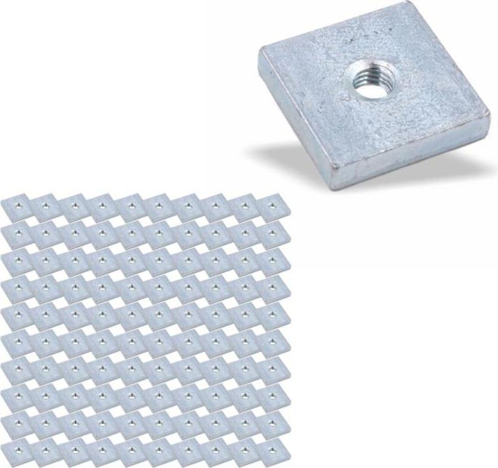 100x Nutenstein | Gewindeplatte 19x19x4 mm M5 Gewinde mittig | Stahl blau verzinkt