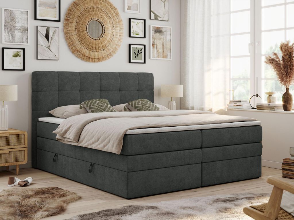 Boxspringbett mit Kopfteil und Topper, Polsterbett - Produktbild 