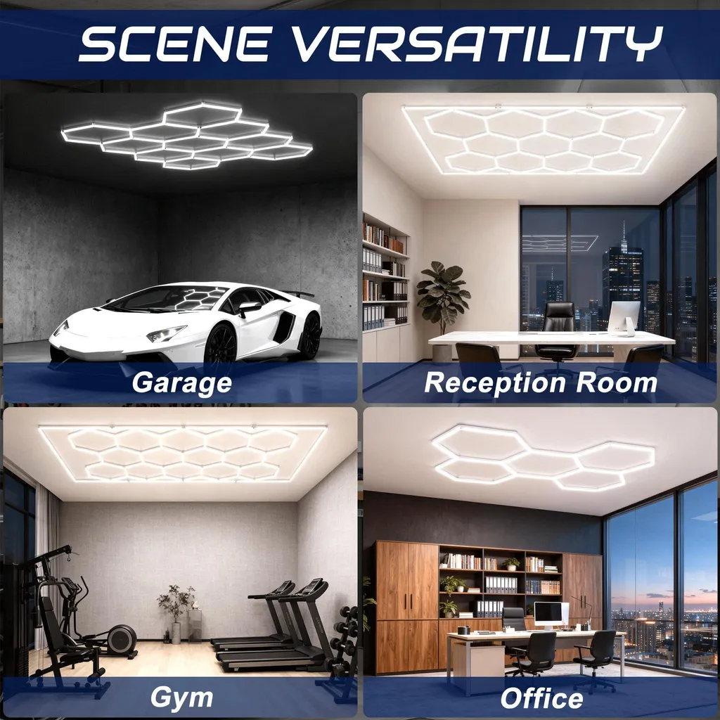 FIVMEN Plafonnier LED Hexagonal 14 Hexs avec Rectangle pour Garage - 6