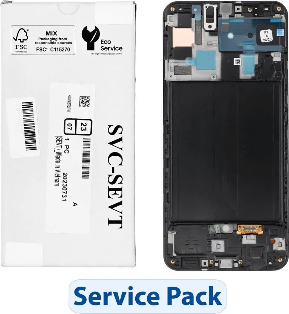 Écran Samsung A50 Service Pack GH82-19713A Technologie Super AMOLED Noir
