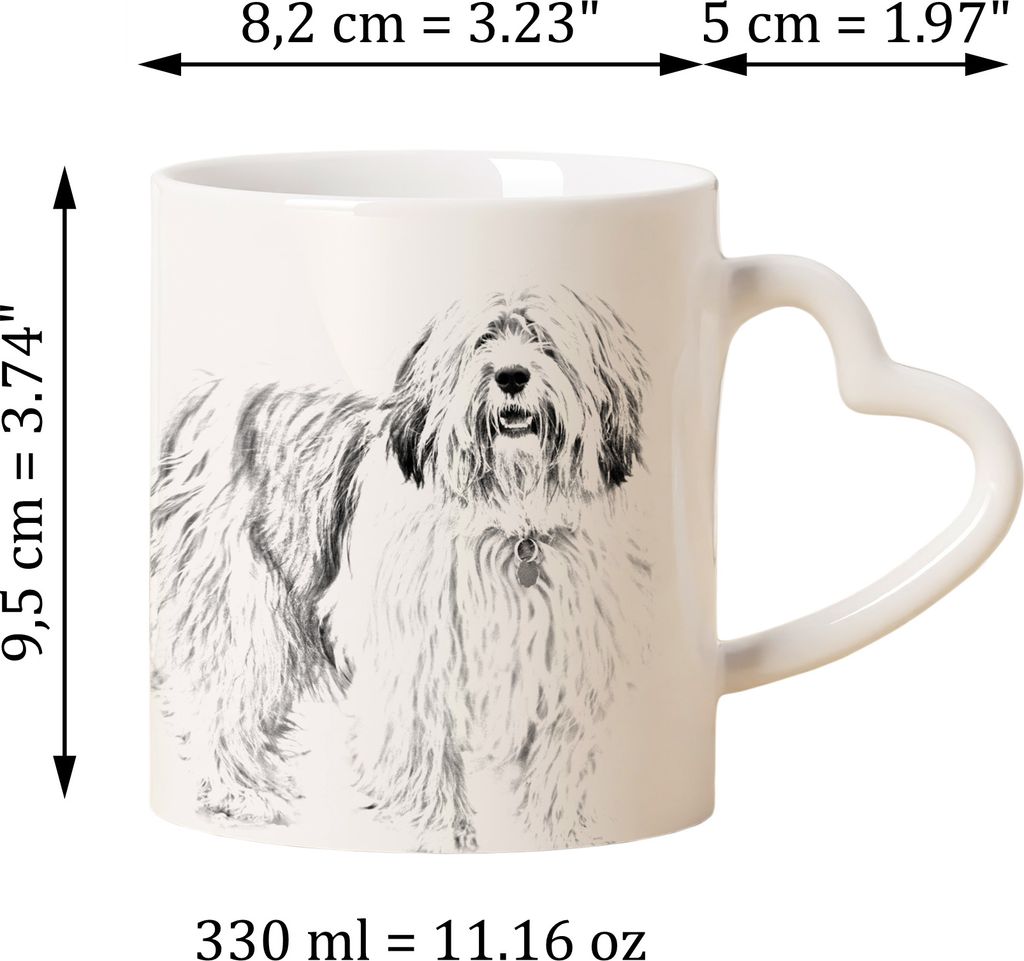 Polnischer Niederungshütehund, PON - Tasse mit Hund, entzückende Tasse mit herzförmigem Henkel, universelles Geschenk der Marke Art-Dog
