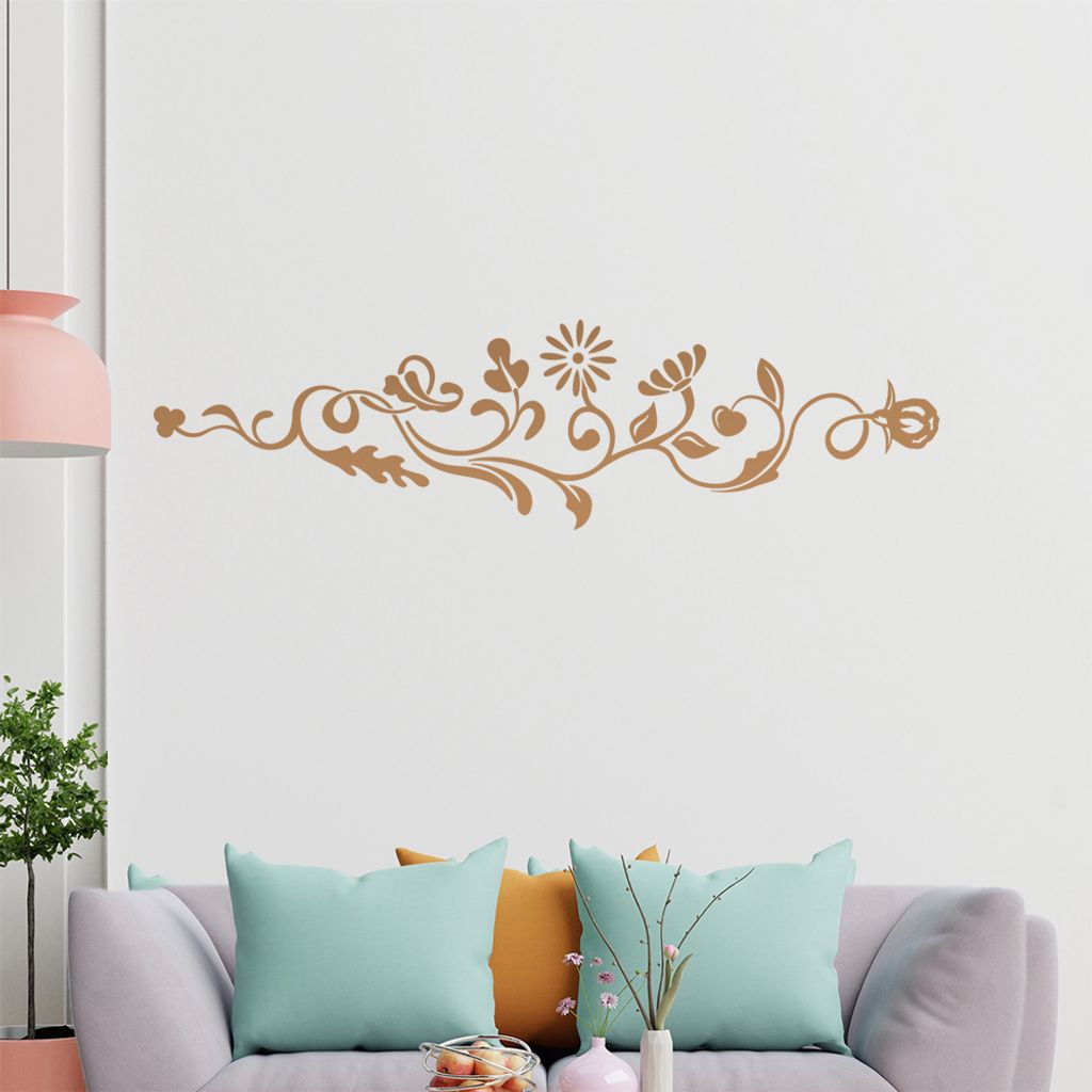 Blumen - Blätter - Ornament Wandtattoo in 6 Größen - Wandaufkleber Wall Sticker - Dekoration, Küche, Wohnzimmer, Schlafzimmer, Badezimmer