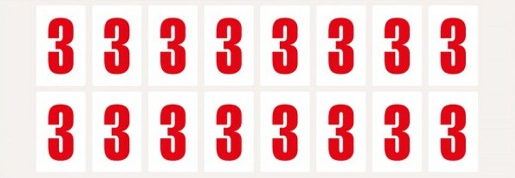Dreifke Aufkleber I Ziffer 3, weiß/rot, Folie, Schrifthöhe 25mm, 22x36mm, 32...