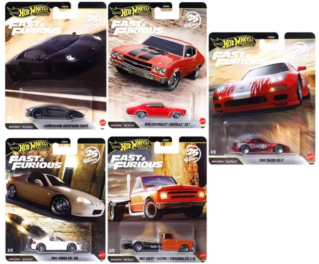 HOT Wheels Premium Fast & Furious Set 5 Autos mit Mazda RX-7 HNW46-979P
