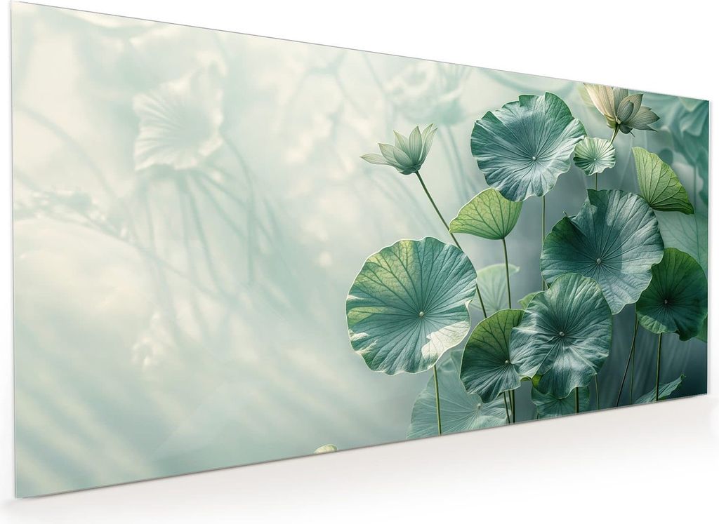 Küchenrückwand Spritzschutz Glas mit Motiv Lotusblätter Grün 40 x 40 cm