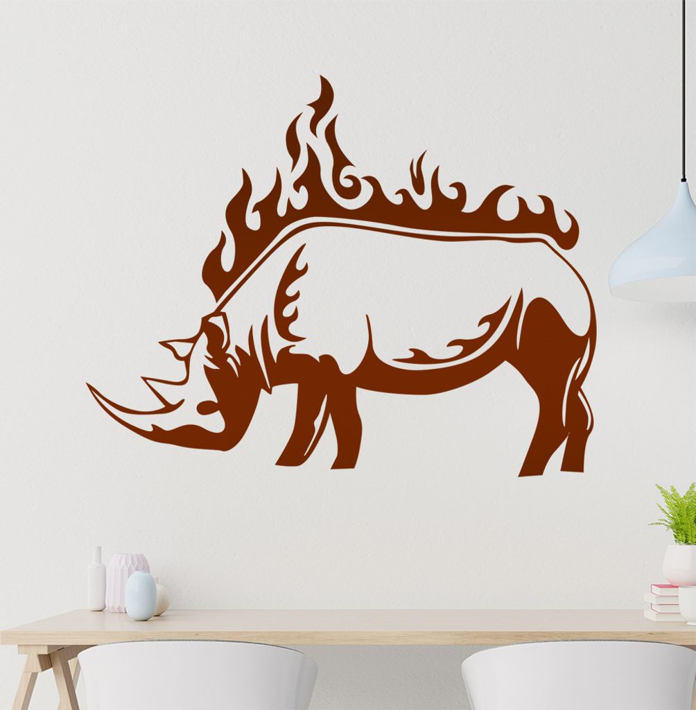 Nashorn Flammen Wandtattoo in 6 Größen - Wandaufkleber Wall Sticker - Dekoration, Küche, Wohnzimmer, Schlafzimmer, Badezimmer