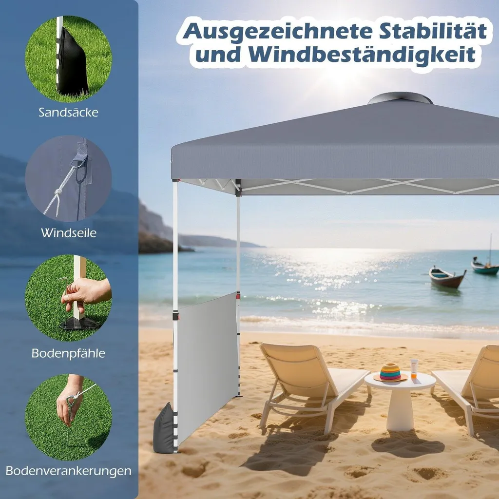 Tente de réception 3x3 m pliante grise pour jardin et stand de marché