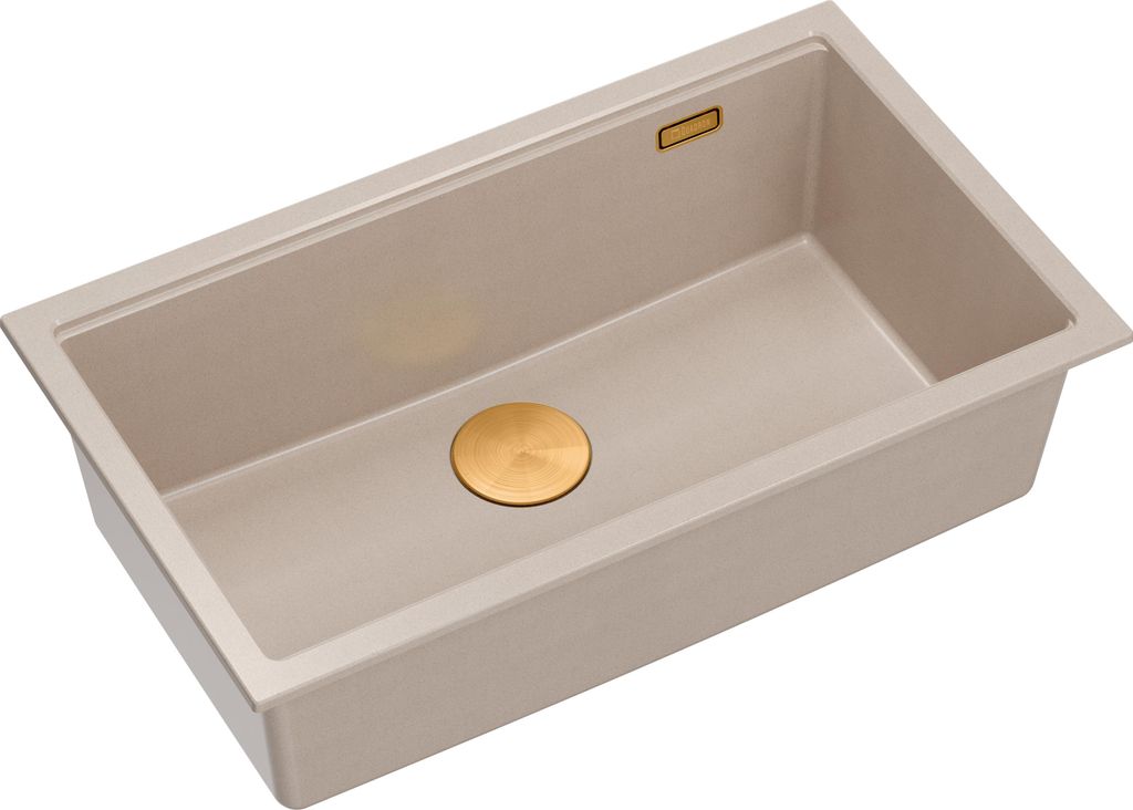 QUADRON Spülbecken 1-Becken Spüle | Größe: 70 x 37 x 23,5 cm | LOGAN 110 | Unterbauspüle Granitspüle aus GraniteQ mit Siphon | Beige + Kupfer...