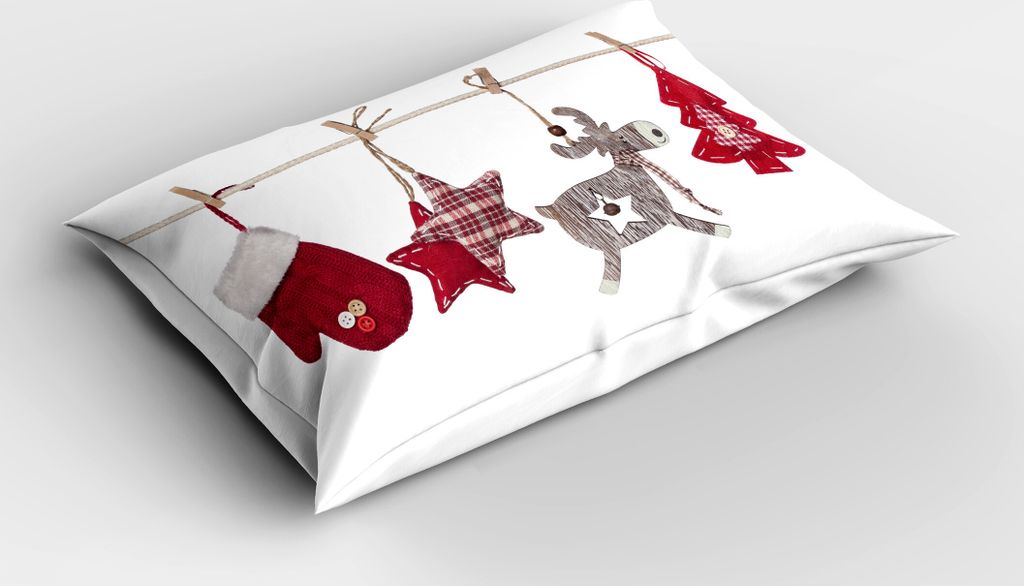 ABAKUHAUS Weihnachten Kopfkissenbezug, Traditionelle Weihnachtsfeier-Einzelteile, die vom Seil mit den Wäscheklammern Retro hängen, 40x80 cm, Cre...