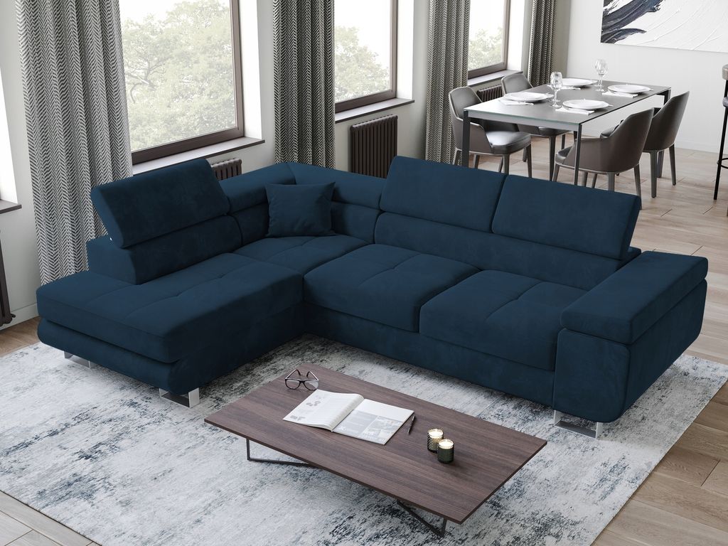 BroMARKT Ecksofa ANTON Schlaffunktion Bettkasten L-Form 275x202x90cm Blau
