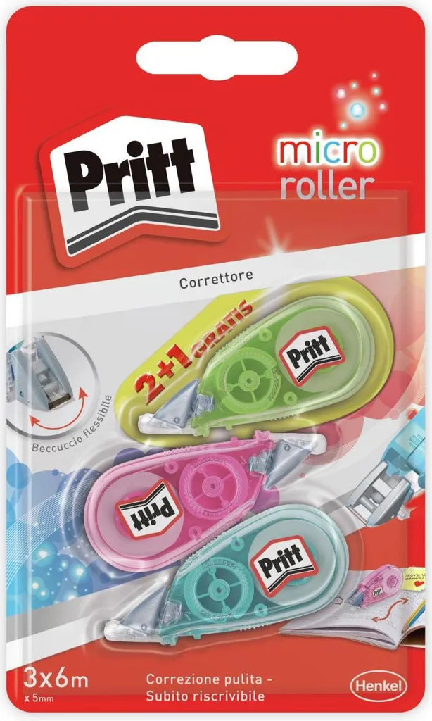 Pritt Micro Roller Blister 3 Pezzi - Correttore a Nastro 5mm x 6m