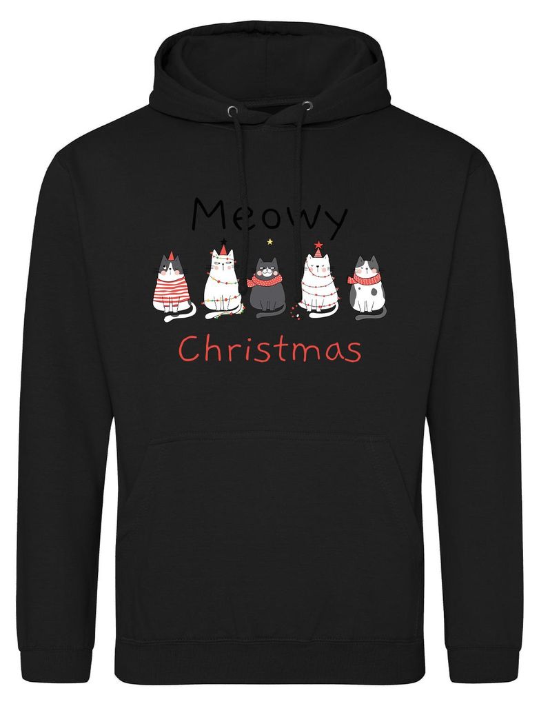 Huuraa Uni Hoodie Meowy Christmas Katzen S Deep Black Vegan Sweatshirt Geschenkidee