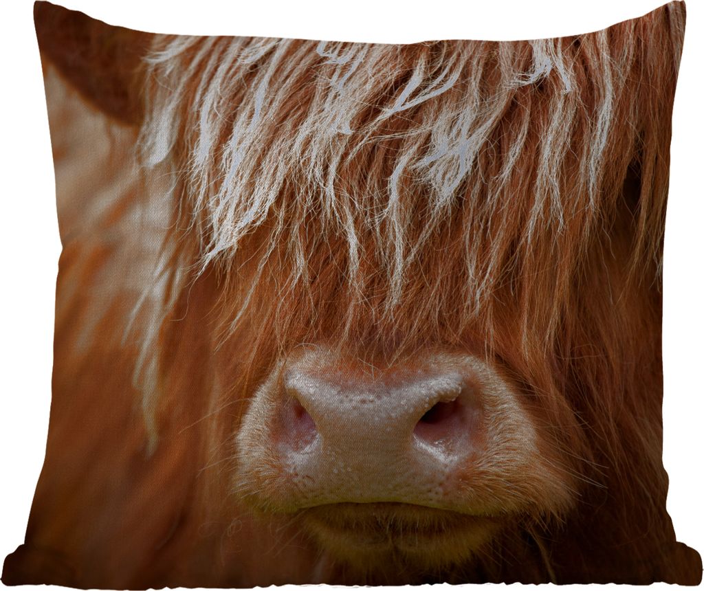 MuchoWow Outdoor Kissen - Schottisches Hochlandrind - Nase - Haare - 60x60 cm - Wetterfest - Lounge Kissen - Dekoration - Schlaf Kissen