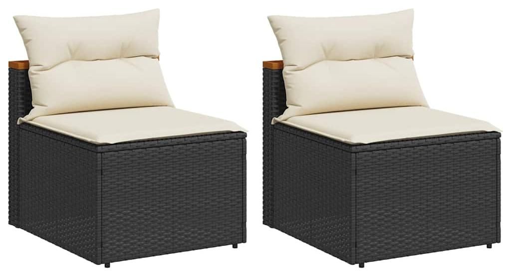 vidaXL Gartensofas ohne Armlehnen mit Kissen 2 Stk Schwarz Poly Rattan