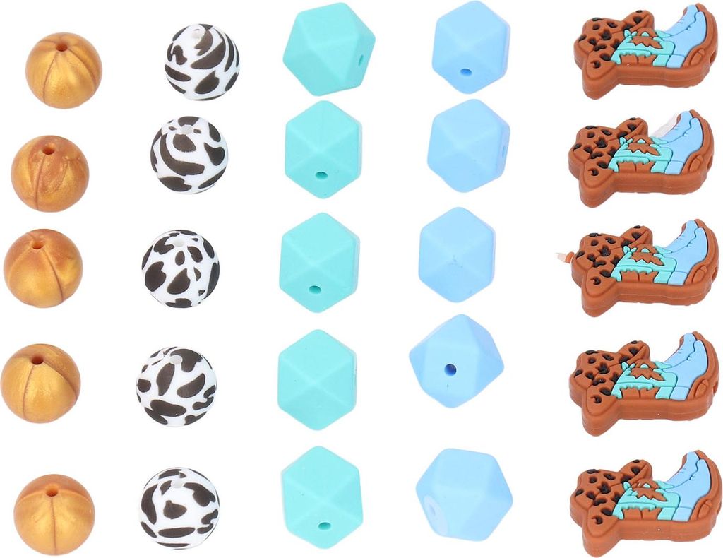 25-teiliges Set, geometrische achteckige Perlen, rund, Cowboystiefel, Kuh, bedruckt, für Armband-Dekoration