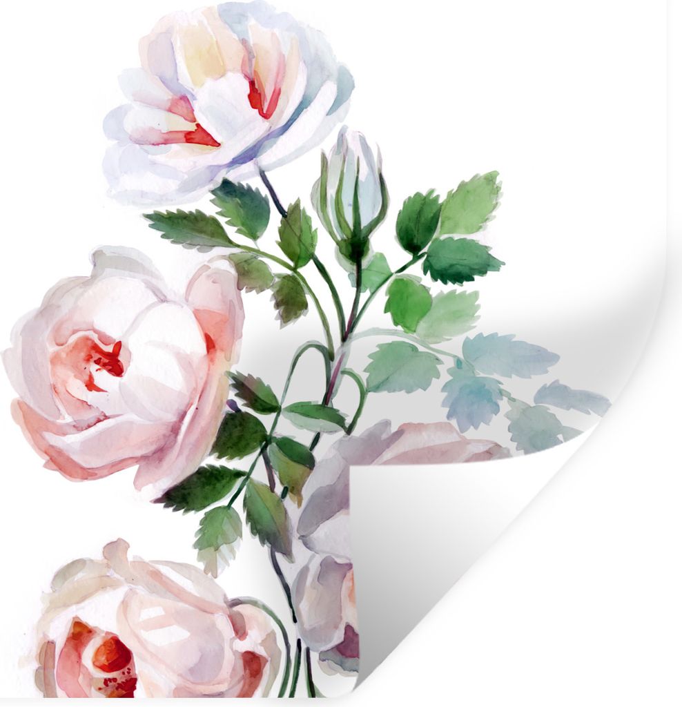MuchoWow Wandtattoo Wandsticker Wandaufkleber Aquarell - Rosen - Blumen 100x100 cm Selbstklebend und Repositionierbar - Wierderverwendbar - Selbs...