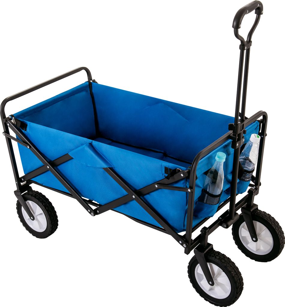 Portal Bollerwagen Faltbar XXL - 120 Kg Belastbar, Mit Getränkehalter & Seitentasche, Für Garten, Strand, Camping