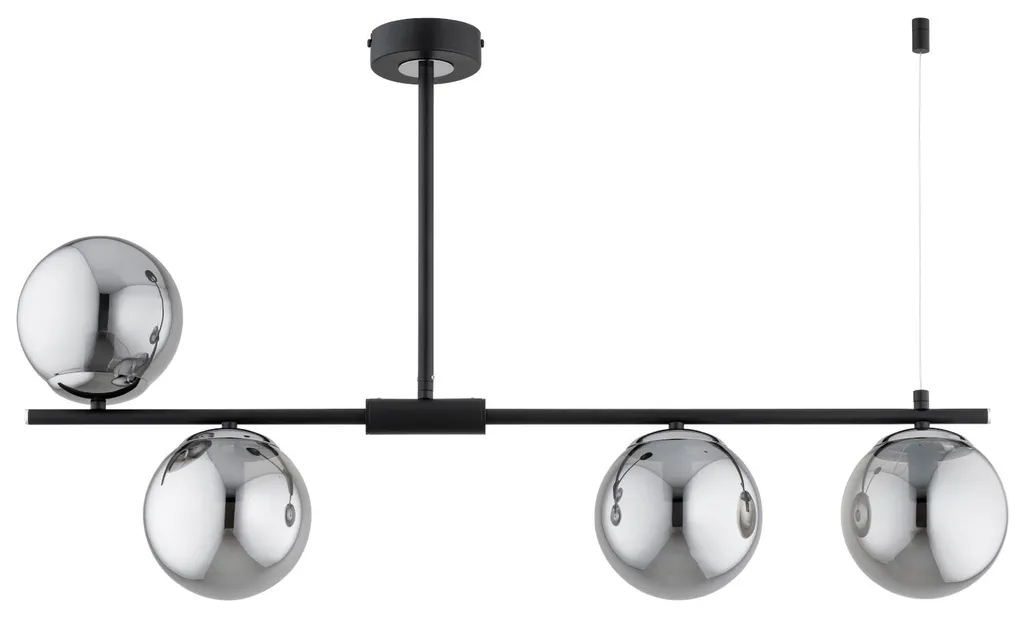 Suspension HILL Alfa noire et chromée - 4 x E14 - Verre - 52x15x86 cm