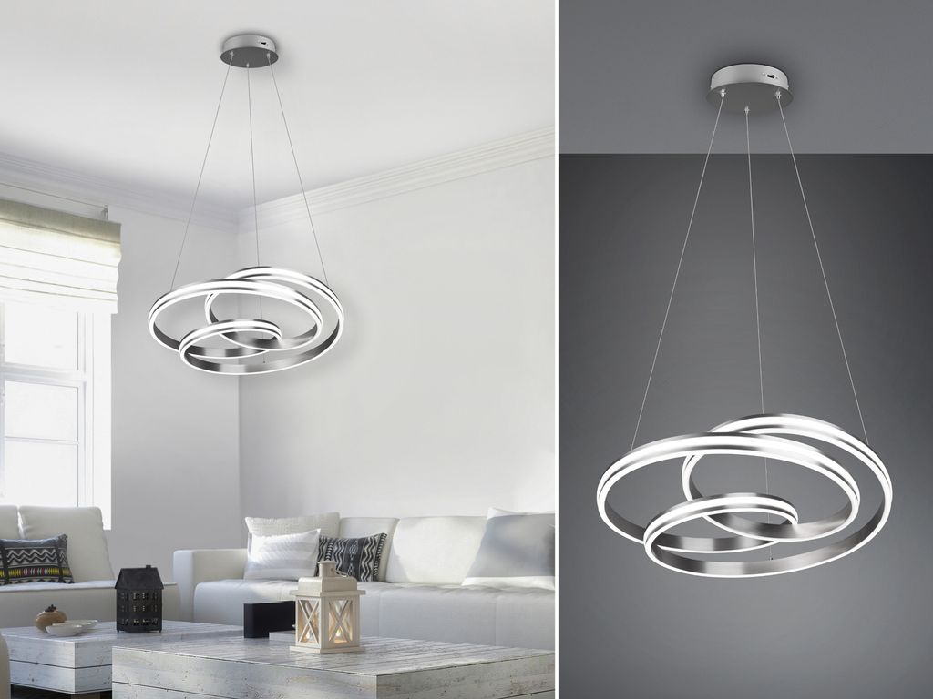 Große LED Pendelleuchte dimmbar, geschwungen Ø 60cm, Silber