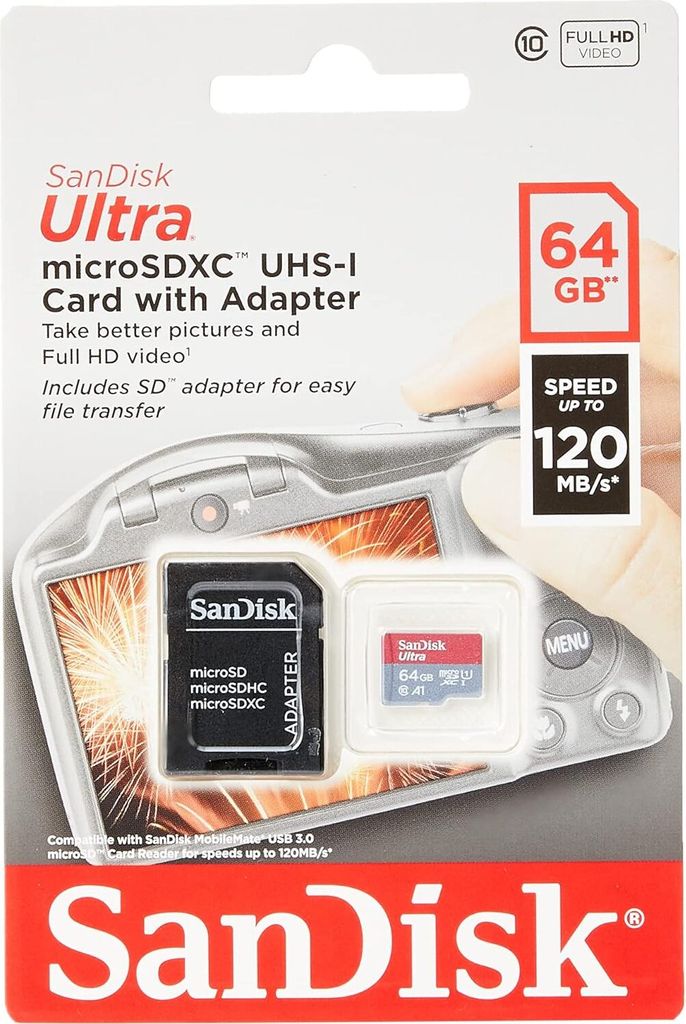 SanDisk Ultra microSD, 64 GB, MicroSDXC, Klasse 10, UHS-I, Produktbild 