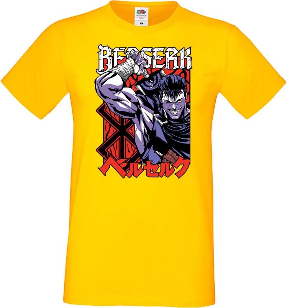 Herren T-Shirt Anime Manga Berserk Guts Berserker, Man 3XL / Gelb