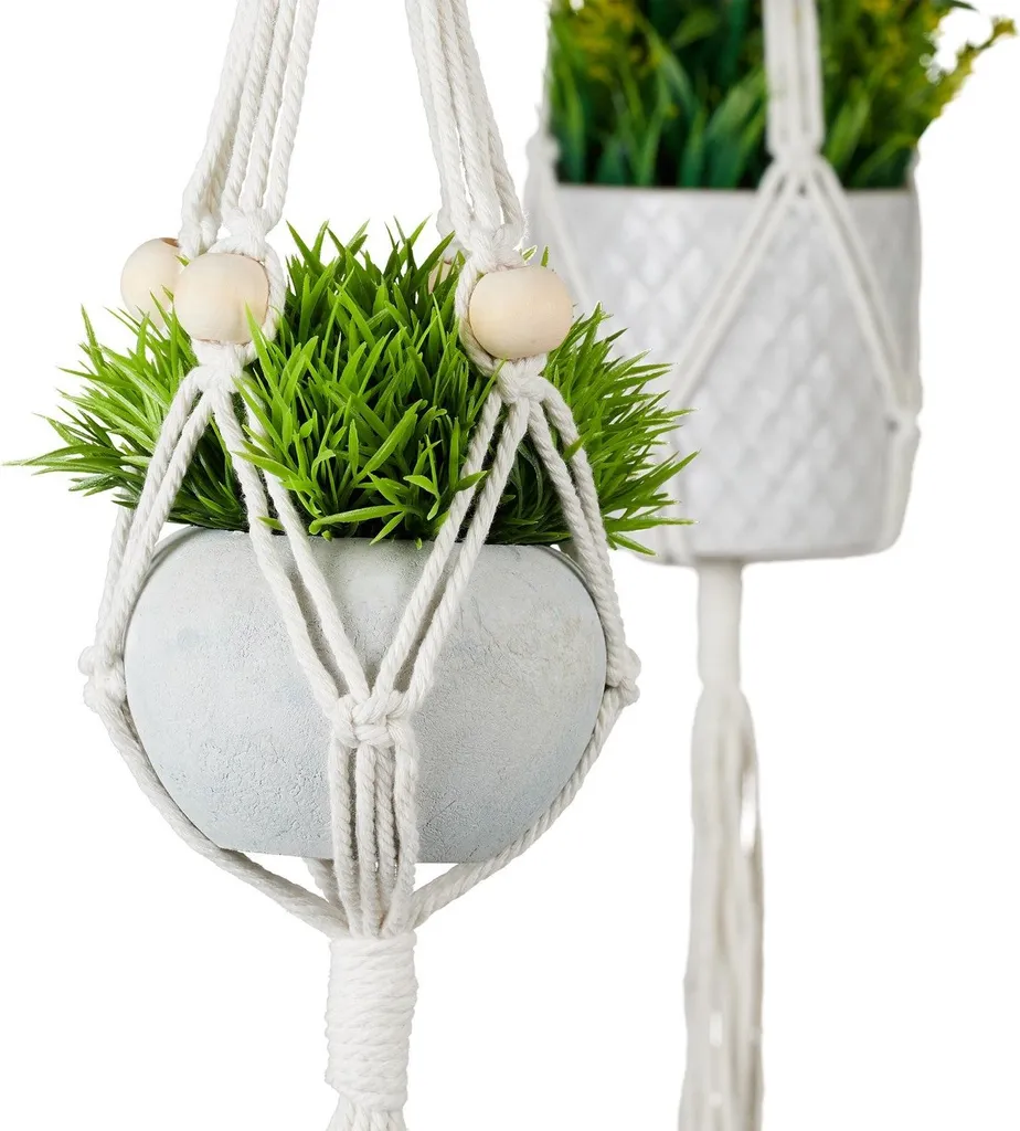 Suspensions macramé robustes lot de 7, design artisanal en coton bio