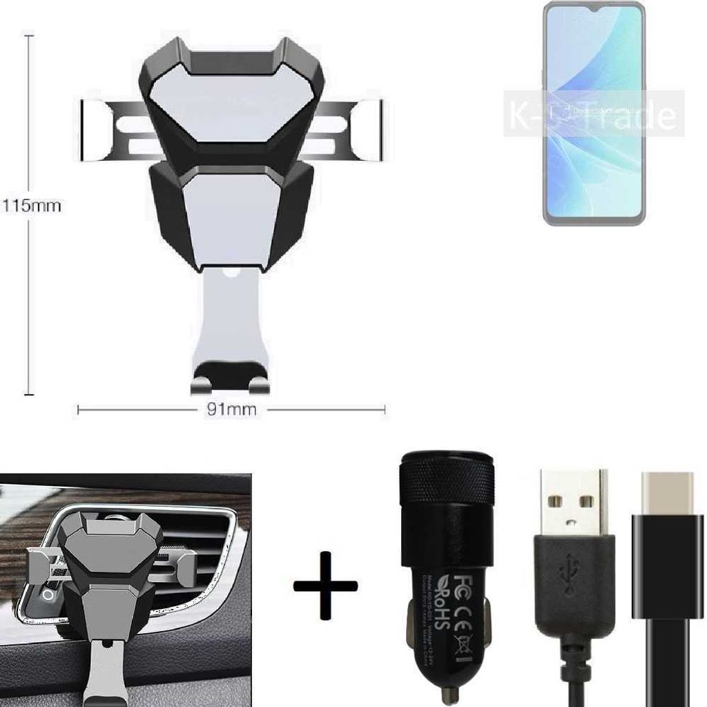 K-S-Trade Lüftungsschlitz Halterung kompatibel mit Oppo A57 Lüftungshalterung Lüftungsgitter schwarz-silber Auto-Halterung Smartphone Halter