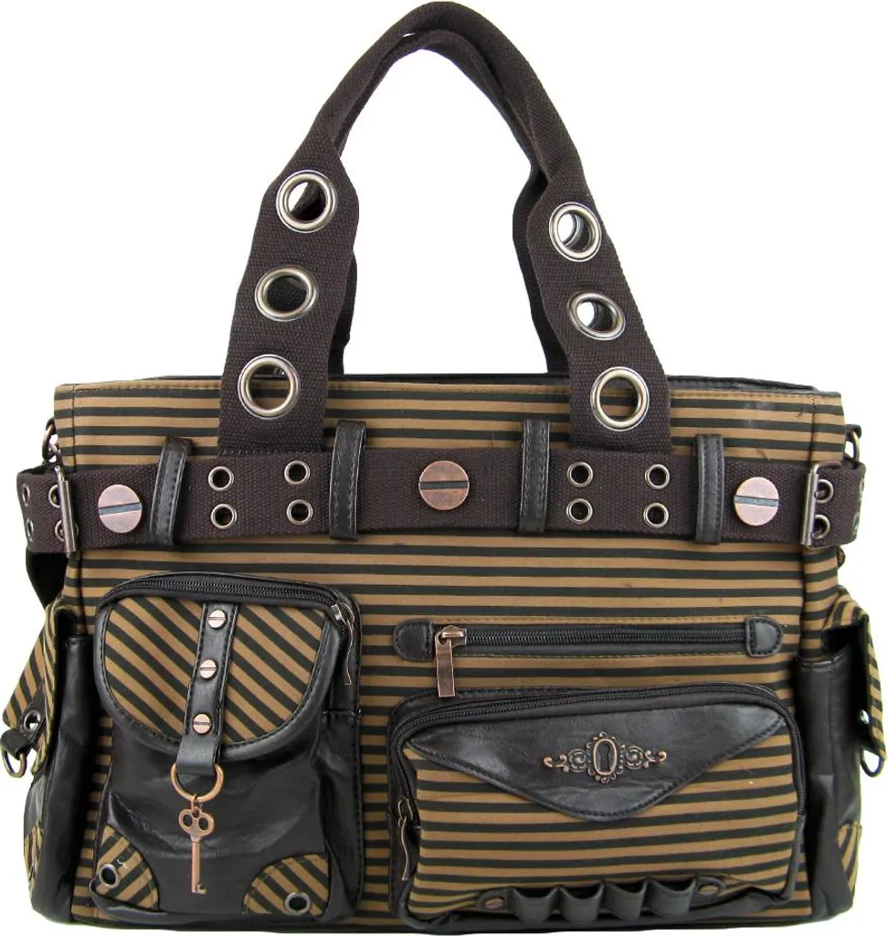 Sac à main Banned - Sac à bandoulière steampunk marron à rayures rétro