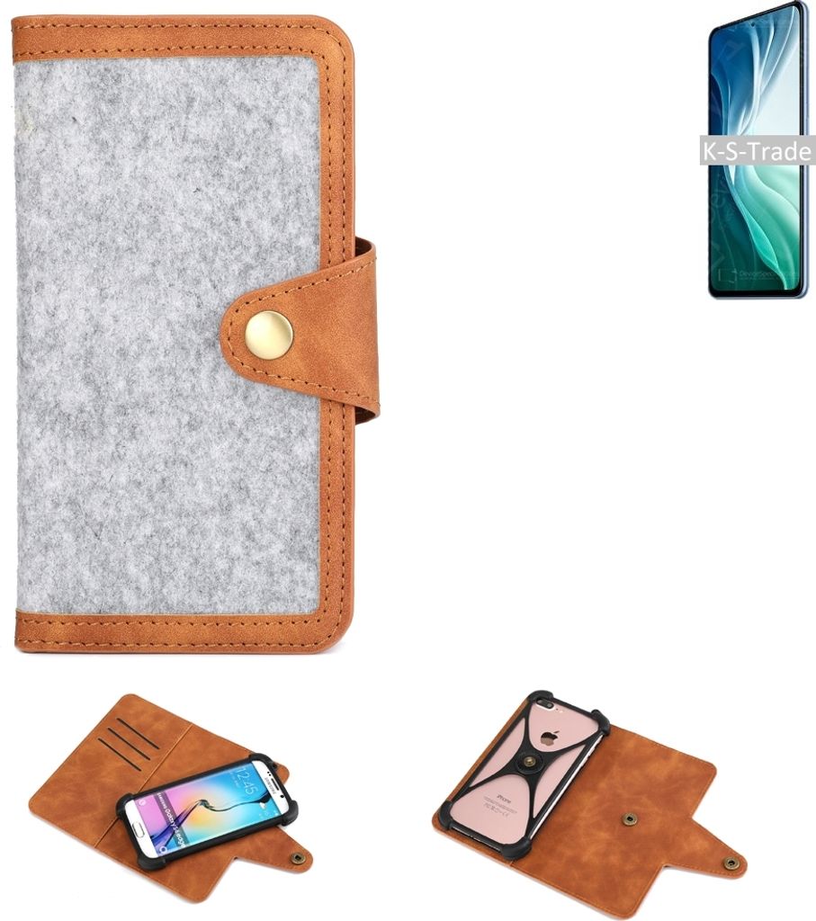 K-S-Trade Handyhülle kompatibel mit Xiaomi Mi 11i Schutzhülle Filz-Hülle Kunst-Leder hellgrau braun (1x)