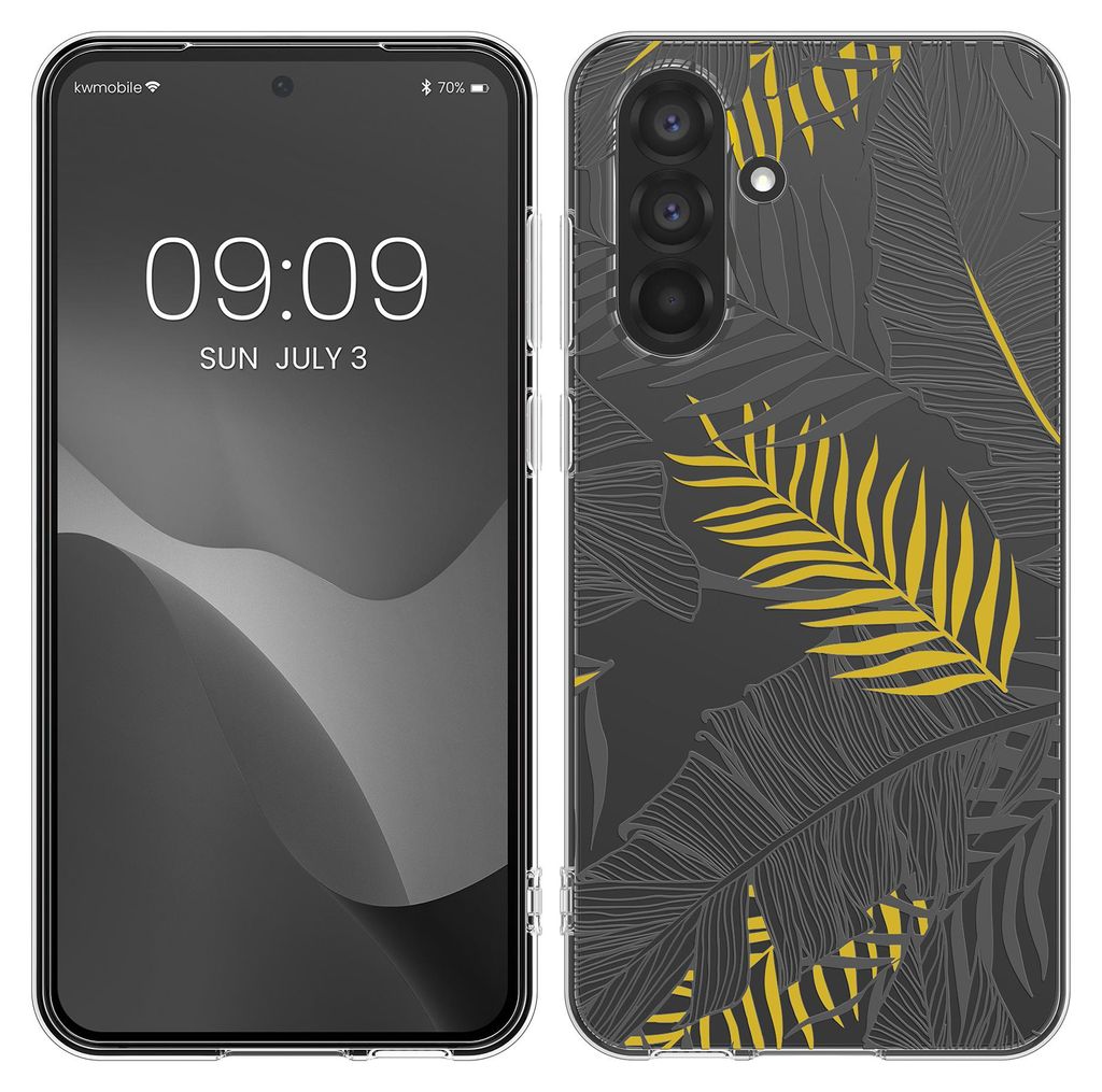 kwmobile Case kompatibel mit Samsung Galaxy A56 5G - Hülle Silikon transparent Dschungel Gelb Grau Transparent