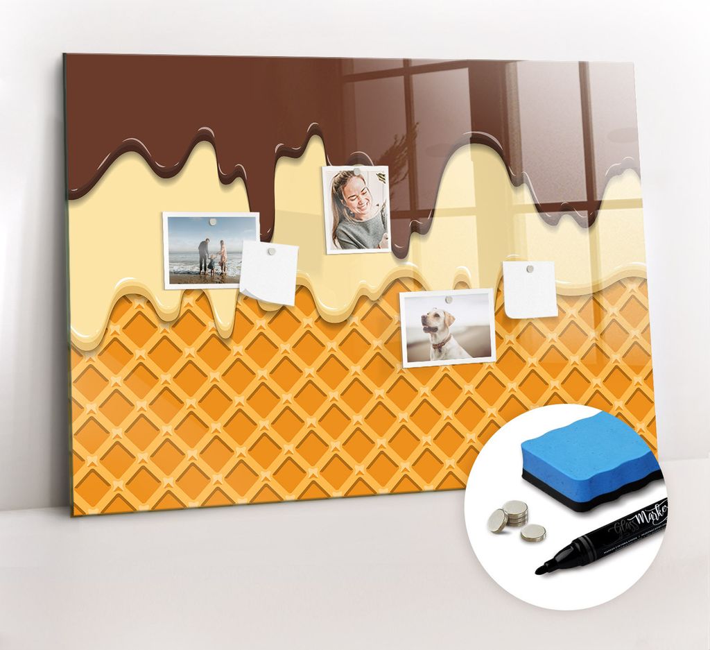Magnetpinnwand Memoboard - Zubehörsatz - Schwarzer Marker + Schwamm + Magnete - 100 x 70 cm - Eiscreme