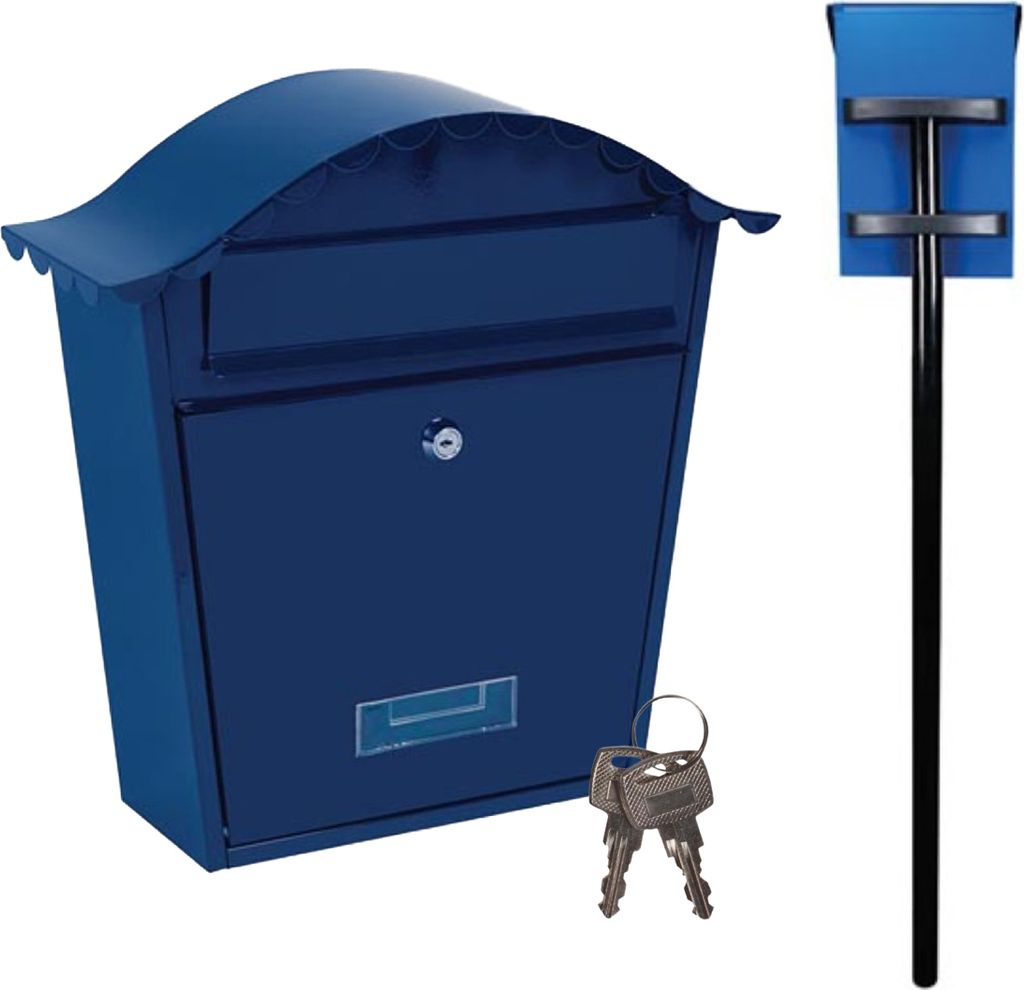 Nostalgie Briefkasten Blau Namenssschild & Standfuß, 2 Produktbild 