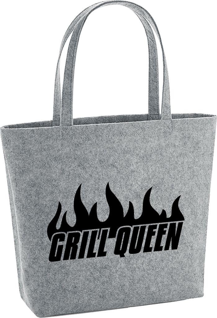 Huuraa Filzshopper Grill Queen Flammen 22 Liter Grey Melange Filztasche Geschenkidee