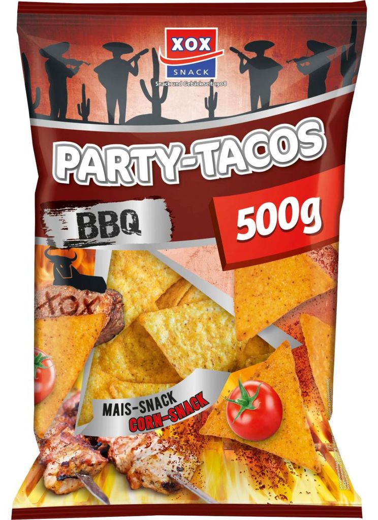 XOX Party Tacos Barbecue kukuřičný snack ohnivě pikantní Obrázek produktu 