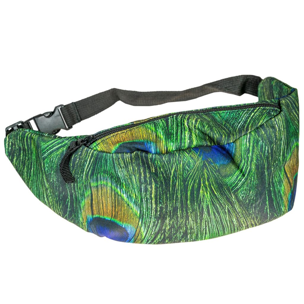 cosey - Bauchtasche Damen und Herren, stylische Hüfttasche, Gürteltasche für Reise, Sport & Outdoor - Design Pfauenfeder
