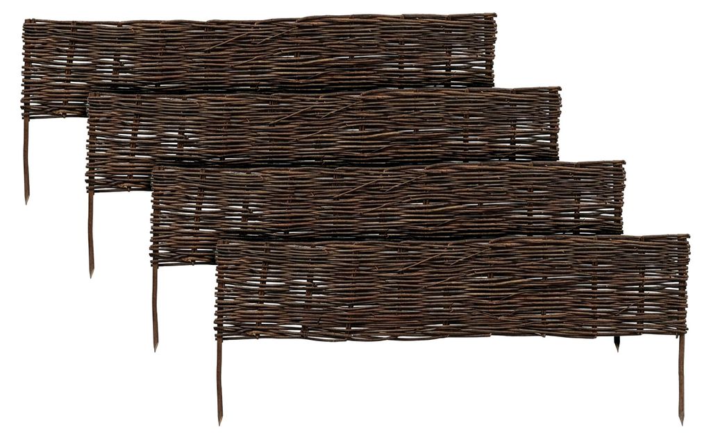 Relaxdays Beeteinfassung, Weide, 4er Set, HxB: 20 x 100 cm, zum Stecken, Beet & Rasen, niedrige Beetumrandung, braun