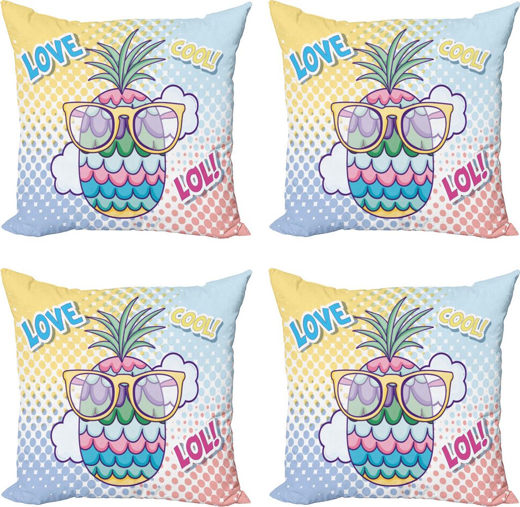 ABAKUHAUS LOL Kissenbezug Set (4 Stück), Ananas Sonnenbrille Liebe kühlen, Moderner Doppelseitiger Digitaldruck, 50 cm x 50 cm, Mehrfarbig