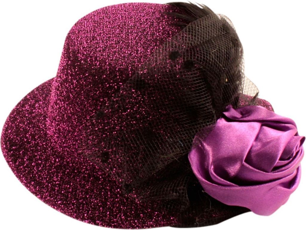 Haarklammer Hut & Feder glitzernd - Haarspange - Haarclip - groß - lila