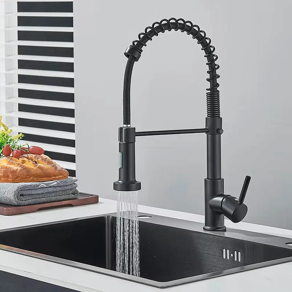 Miscelatore Cucina Parete Nero Opaco Estraibile - Design Contemporaneo C - 2