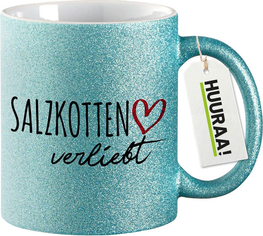 Huuraa Glitzertasse Salzkotten verliebt 330ml Blau Keramik Kaffeebecher Geschenkidee